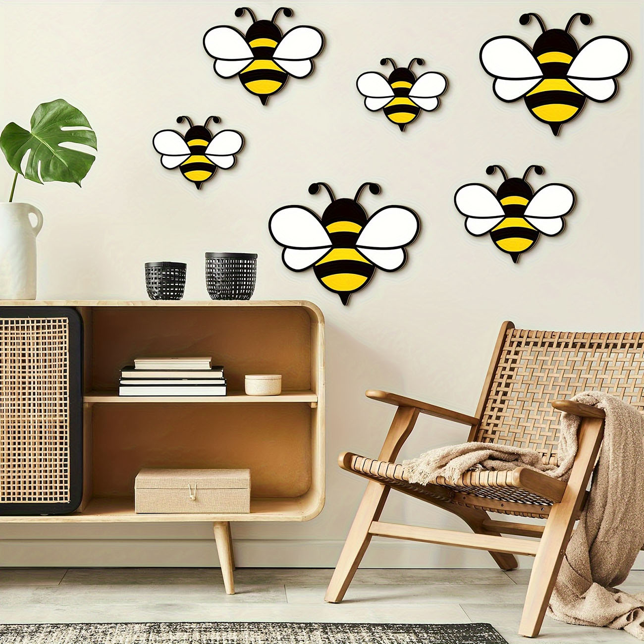 6Pcs Cute Bee Wooden Wall Stic - Baby Nursery Labels recension och pris
