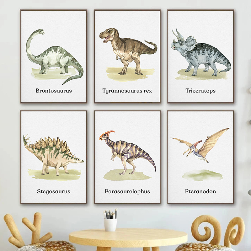 Watercolor Dinosaur Poster Nur - Baby Nursery Animal Pictures recension och pris