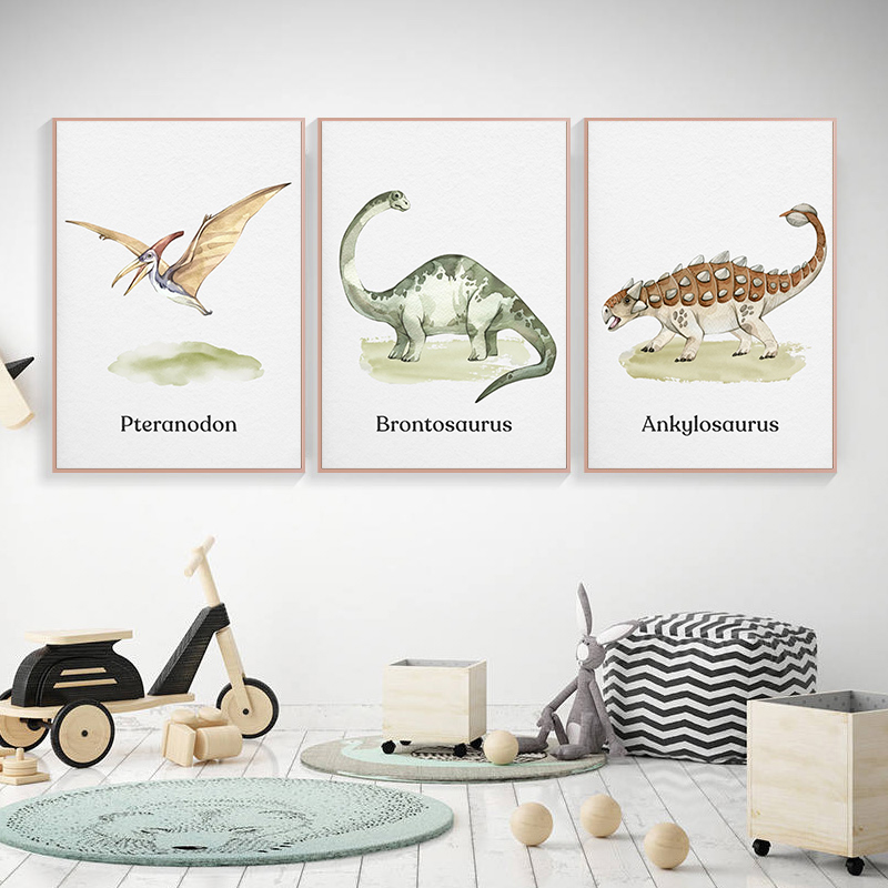 Watercolor Dinosaur Poster Nur - Baby Nursery Animal Pictures recension och pris